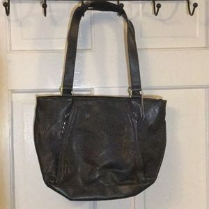 Black Leather Handbag with Side Zip Closures